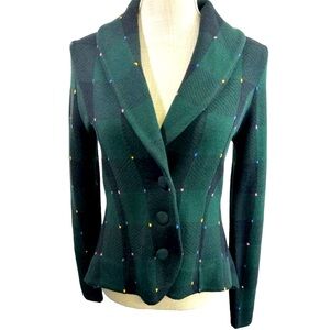 Anthropologie HWR Monogram Grn & Blk Plaid Cotton Wool Blend Blazer Size S ✨🖤✨